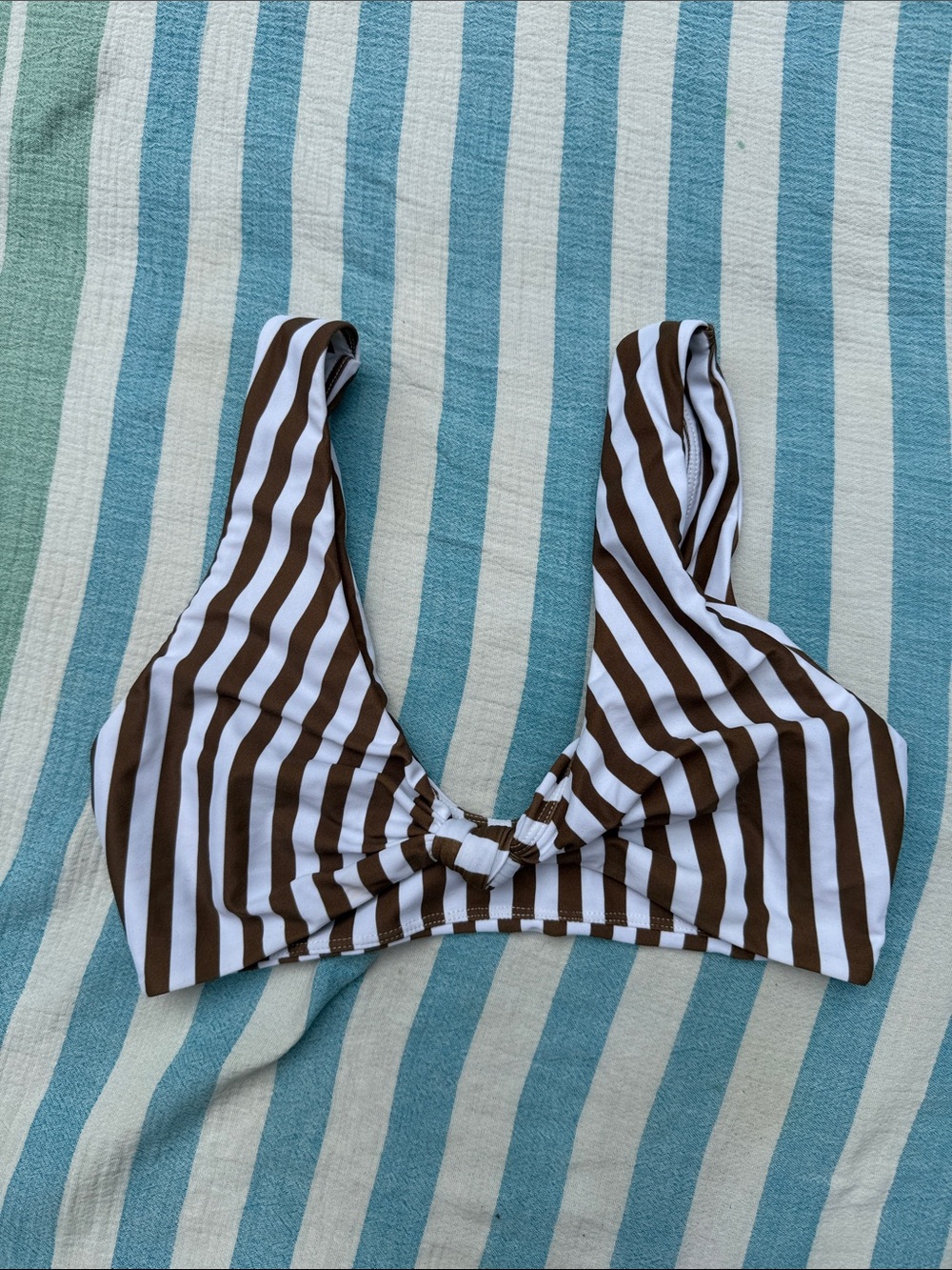Mikoh Striped Brown & White Bikini Top